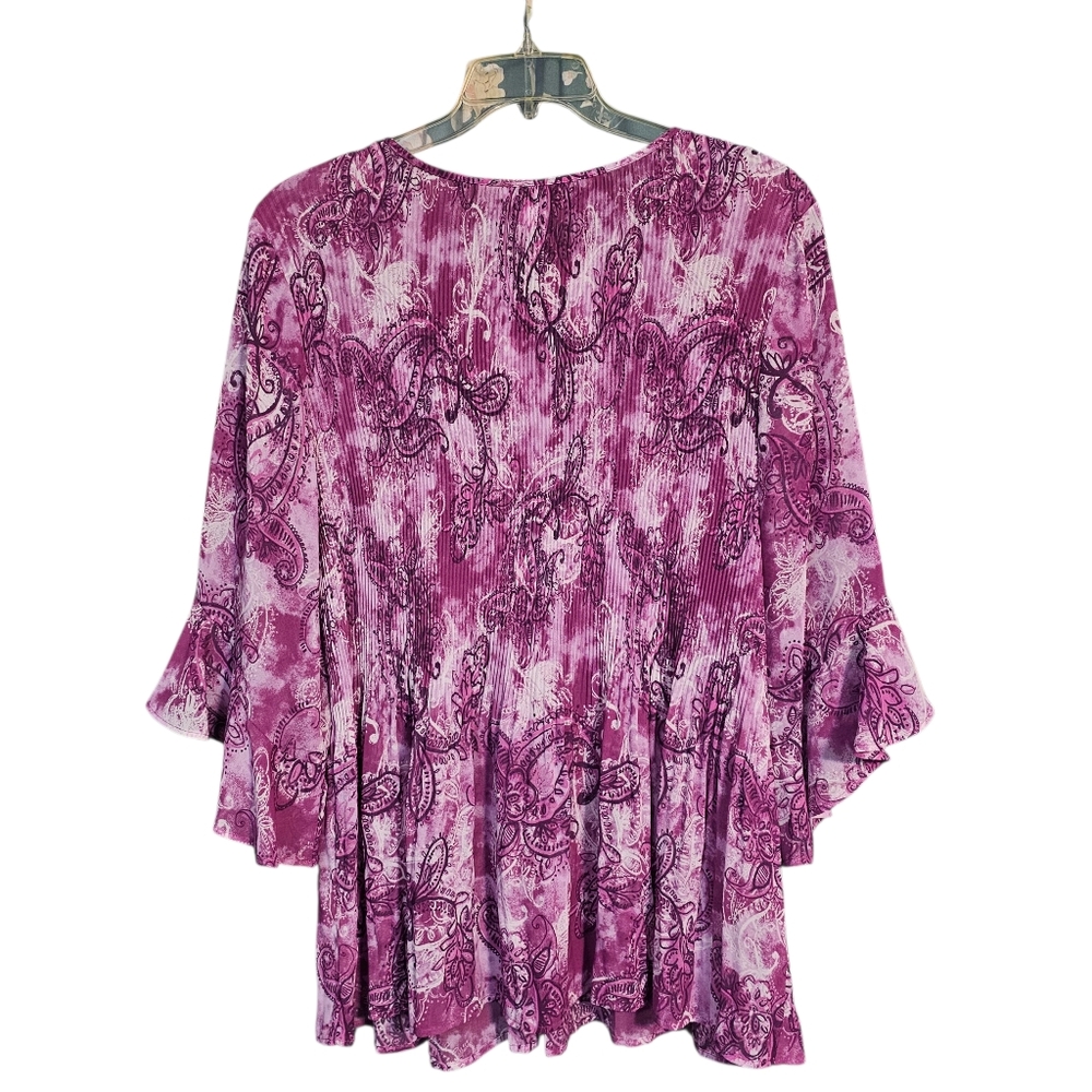Catherines Accordion Pleat Beaded Flutter Bell Sleeve Gauze Tunic Blouse Sz 2X - Picture 6 of 8